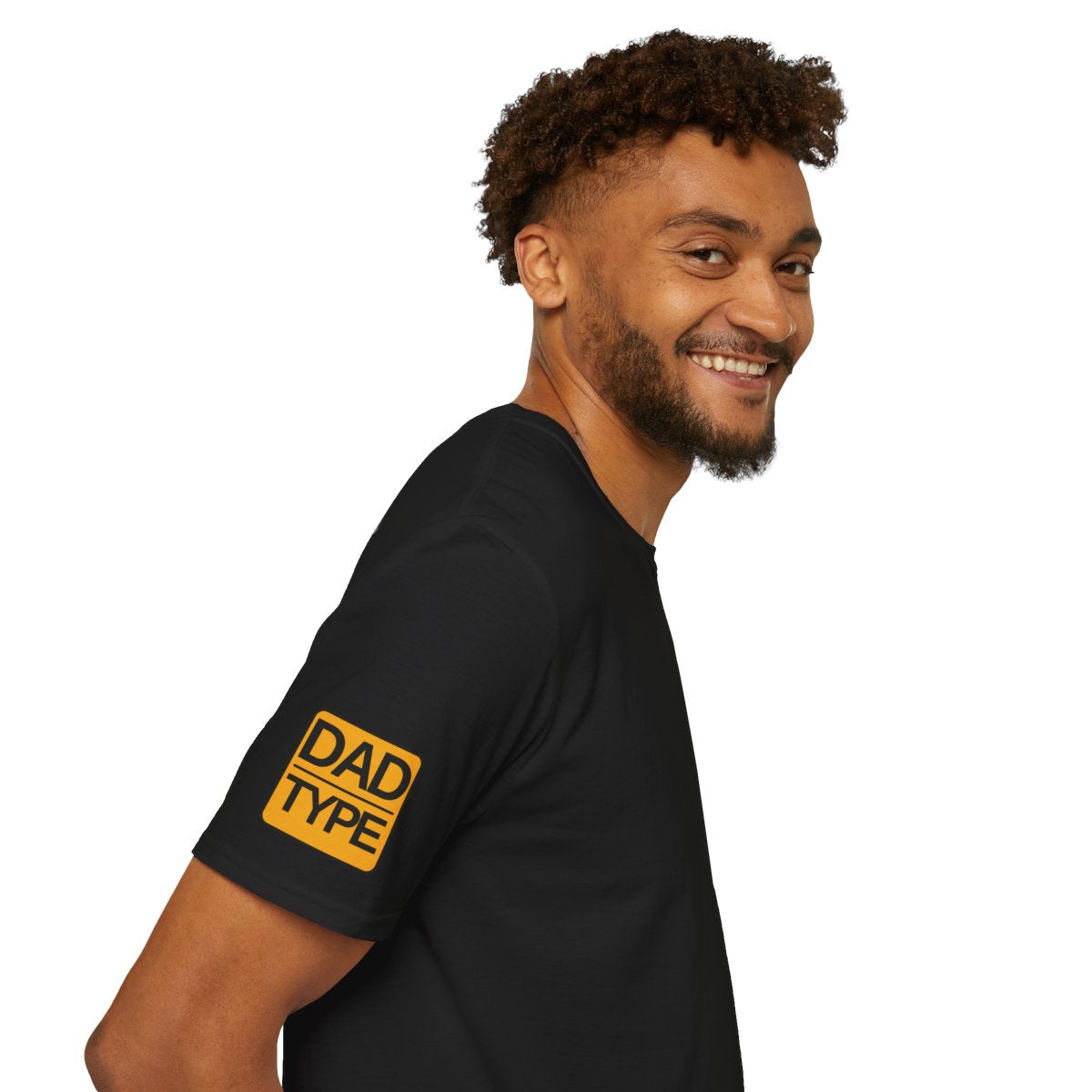 DAD TYPE Text on Sleeve Black Dad T-Shirt