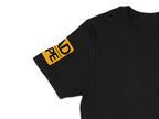 Black T-Shirt with Bold Yellow Read Tape Sleeve Design